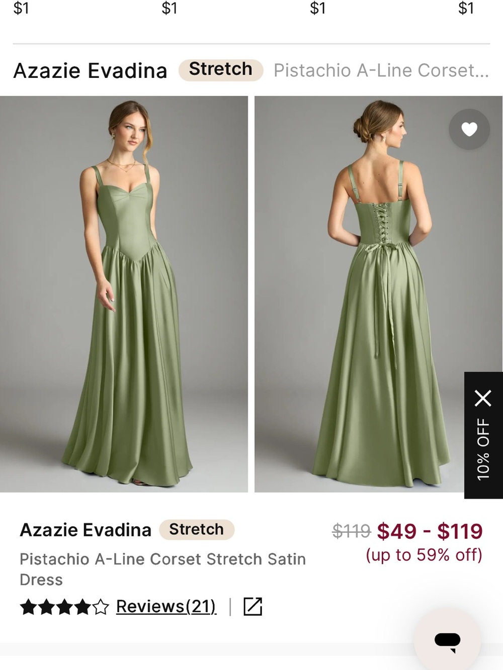 Azazie Pistachio Evadina A-Line Corset Satin Dress